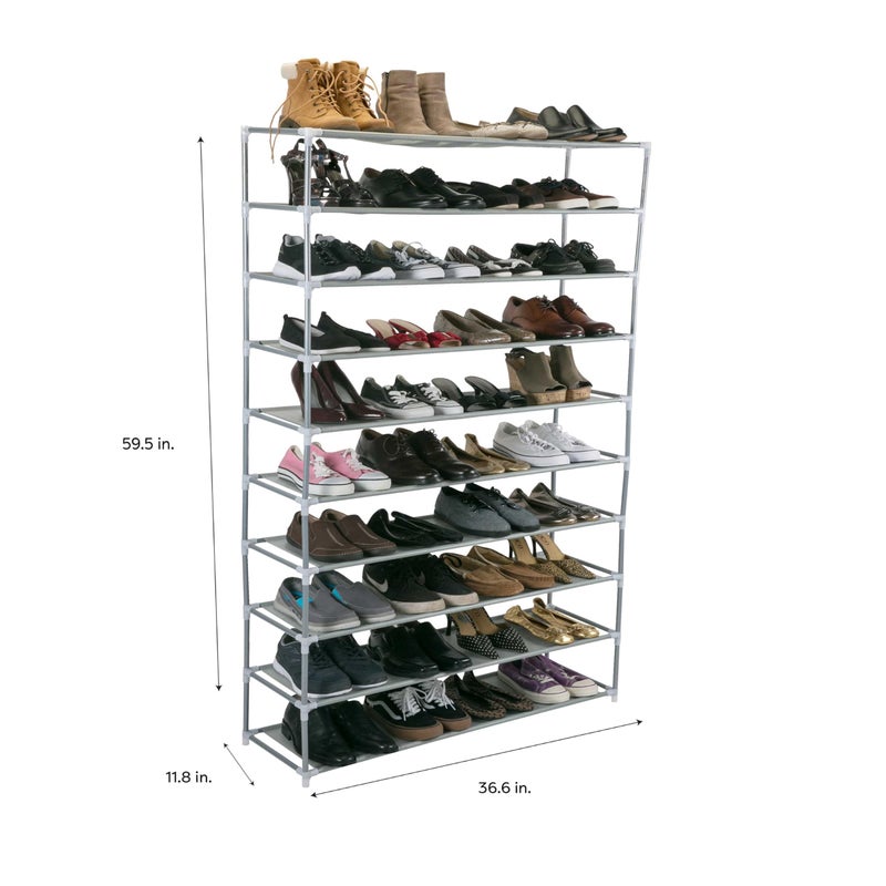 Simplify 10 Tier 50 Pair Freestanding Shoe Rack | Holds up to 100 Individual Shoes | Good for Sneakers, Boots, Loafers, Heels & Slippers | Grey - Image 3